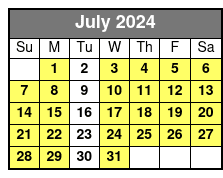 4 Hr Single Kayak Rental July Schedule