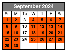 4 Hr Single Kayak Rental September Schedule