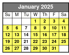 4 Hr Single Kayak Rental January Schedule