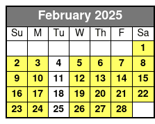 4 Hr Single Kayak Rental February Schedule