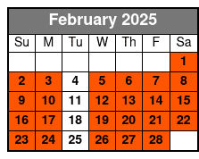 4 Hr Tandem Kayak Rental February Schedule