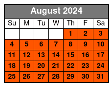 Single Kayak - One Person August Schedule