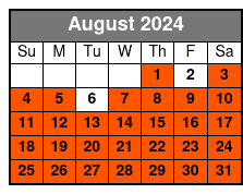 All Day Kayak Rental August Schedule