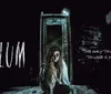 This image depicts a horror-themed scene with a disheveled woman in the foreground a dark doorway behind her and the word ASYLUM above text that reads THE ONLY THING YOU HAVE TO LOSE IS YOUR MIND suggesting a spooky or psychological horror setting