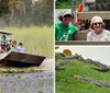 A group of people is enjoying an airboat tour through a scenic wetland area