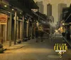 The image features a promotional poster for Yellow Fever Ghost Tours with ghostly figures and a haunting atmosphere on an old alleyway