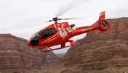 A red helicopter with the words 
