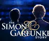 The image shows two silhouetted individuals on stage in front of an audience with the text The Simon  Garfunkel Story prominently displayed suggesting a performance or production about the musical duo