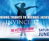 The image is a promotional poster for a tribute show to Michael Jackson called Invincible claiming to be the 1 Tribute Show scheduled for Saturday June 15