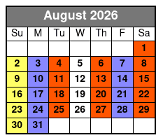 Legends in Concert Standard Seating August Schedule