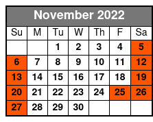 Nashville Zipline & Treetop Adventure Park at Nashville Shores November Schedule