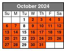 4 Hr Single Kayak Rental October Schedule