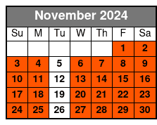 4 Hr Single Kayak Rental November Schedule