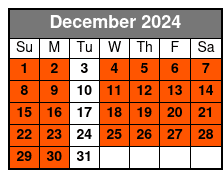 4 Hr Single Kayak Rental December Schedule