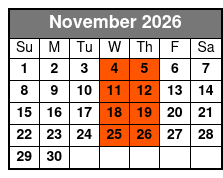 Chef's Table and Wine Tasting Tour November Schedule