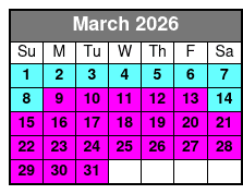 Paddleboard (1 Person) March Schedule