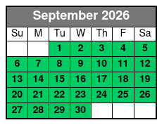 Paddleboard (1 Person) September Schedule