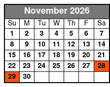 Clear Kayak Sunset & Glow Tour November Schedule