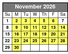 2hr Historical Wildlife Tour November Schedule