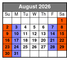 Single Kayak August Schedule