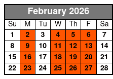 Single Kayak February Schedule