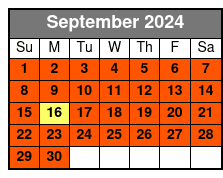 Single Kayak - One Person September Schedule