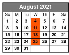 Clearwater Beach Excursion with Deep Sea Fishing August Schedule