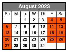 Single Kayak August Schedule