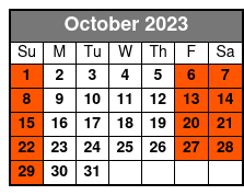 Single Kayak October Schedule