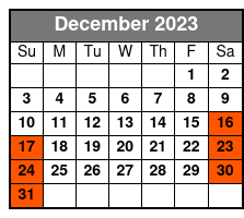Adult 21+ W/Alcoholic Drinks December Schedule