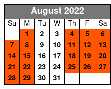 Hop On/Hop Off New Orleans Double Decker Tour August Schedule