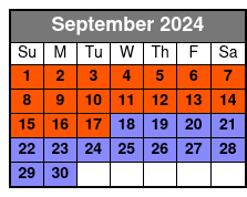 1 Hour Paddleboard Rental September Schedule