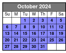 1 Hour Paddleboard Rental October Schedule
