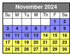 1 Hour Paddleboard Rental November Schedule