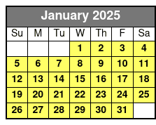 1 Hour Paddleboard Rental January Schedule