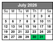 1 Hour Paddleboard Rental July Schedule