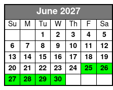 1 Hour Paddleboard Rental June Schedule