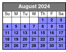2 Hour Paddleboard Rental August Schedule