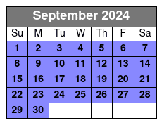 2 Hour Paddleboard Rental September Schedule
