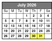 2 Hour Paddleboard Rental July Schedule