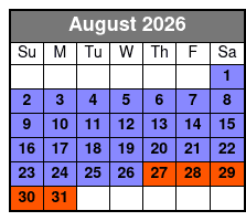 2 Hour Paddleboard Rental August Schedule