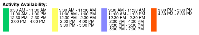 1 Hour Paddleboard Rental Color Key