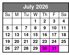 1 Hour Tandem Kayak Adventure July Schedule