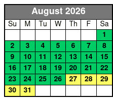 2 Hour Tandem Kayak Rental August Schedule