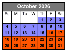 2 Hour Tandem Kayak Rental October Schedule