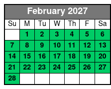2 Hour Tandem Kayak Rental February Schedule