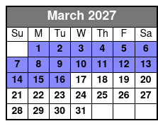 2 Hour Tandem Kayak Rental March Schedule