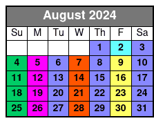 2 Hour Paddle Boarding August Schedule