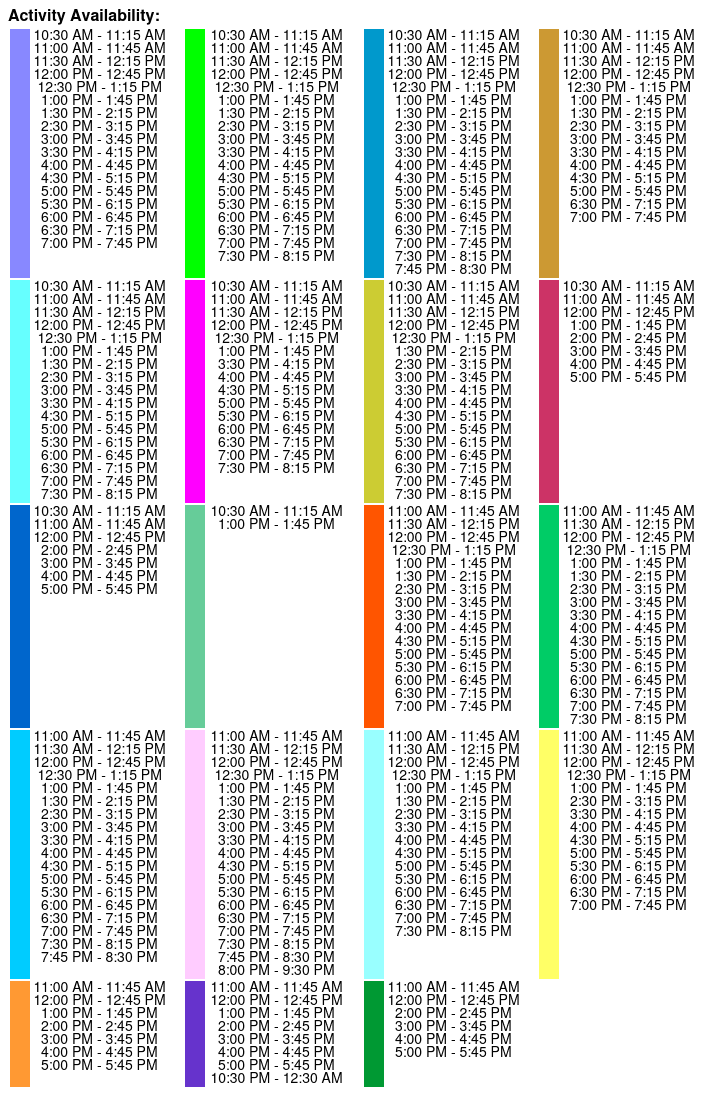 Speedboat Tour Color Key