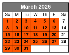 Kayak Rental (1 Hour) March Schedule